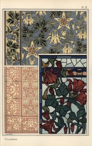 Columbine, Aquilegia Vulgaris, Flower in Patterns for Wallpaper, Stained Glass and Tiles