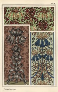 Crown Imperial Flower, Fritillaria Imperialis, in Wallpaper and Fabric Patterns, and as Design for a Steel Art Object