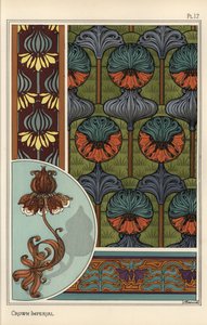 Crown Imperial Flower in Wallpaper and Fabric Patterns, and as Design for a Wrought Iron Lamp