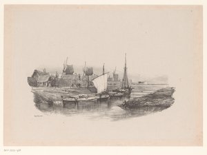 Harbor with Boats and Windmills (Memories of Eugène Isabey)