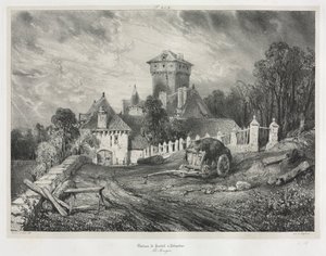 Picturesque and Romantic Journeys in Old France: Auvergne (vol. II): Pesteil Chateau at Polminhac, Plate 202 by Eugene Isabey