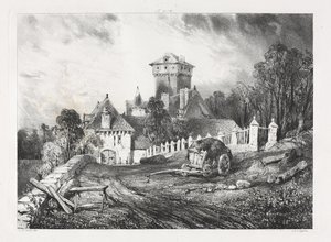 Picturesque and Romantic Voyages in Old France, Auvergne: Château de Pesteil at Polminhac by Eugene Isabey
