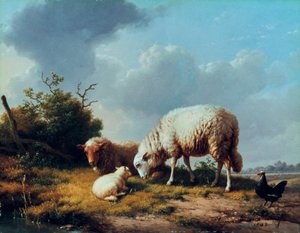 Sheep and Poultry in a Landscape by Eugene Joseph Verboeckhoven
