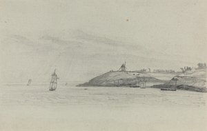 Coastal Landscape with Shipping, Windmill in Distance, c. 1858 by Eugene Louis Boudin