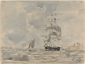 Seascape with Sailing Vessel by Eugene Louis Boudin