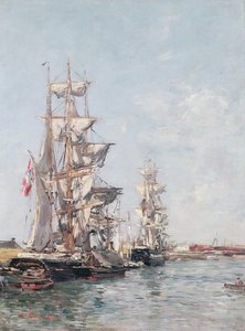 Three-masted Boats at the Quay in Deauville Harbour