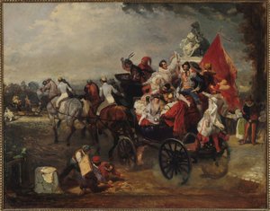 Carriage with Men and Women in Costume on the Champs-Elysees, 1834 by Eugene Louis Lami
