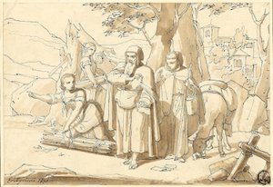 Peasant Woman Giving Directions to Monks by Eugenio Agneni