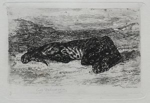 Crouching Tiger in the Desert by Eugène Delacroix