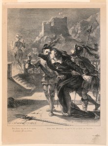 Illustration for Hamlet: Hamlet Tries to Follow the Ghost of His Father (I,4) by Eugène Delacroix