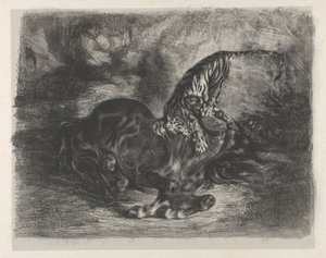 Wild Horse Felled by a Tiger by Eugène Delacroix