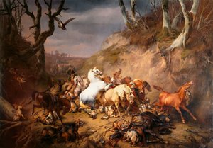 Hungry Wolves Attacking a Group of Horsemen by Eugène Verboeckhoven