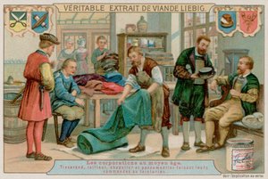 A Weaver, Tailor, Hatter and Braid Maker Give Their Orders to a Dyer by European School