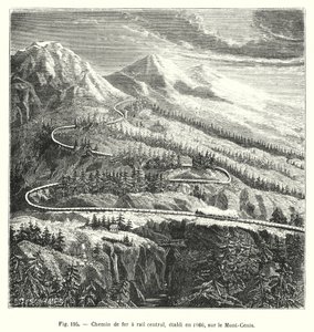 Central Rail Railway, Established in 1866, on Mont-Cenis (engraving) by European School