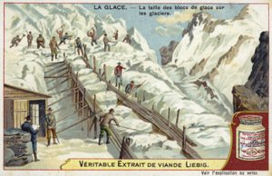 Cutting Blocks of Ice on a Glacier by European School