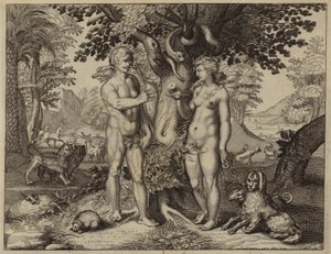 Eve tempted by the serpent to eat the fruit of the Tree of Knowledge by European School