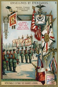 First Regiment of the Russian Guards being reviewed with flags deployed by European School