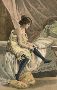 Girl Putting on Stockings