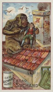Gulliver carried onto the rooftop by a monkey by European School