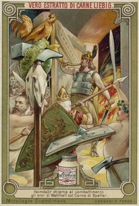 Heimdallr blowing the Gjallar horn to summon the gods of Valhalla to combat by European School