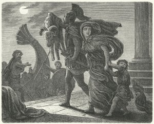 Jason escaping from Colchis with Medea and the Golden Fleece on the Argo by European School