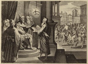 King Ahasuerus Ordering the Book Chronicling His Reign to Be Brought and Read to Him by European School