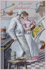 Kitchen scene, advertisement for Suchard cocoa by European School