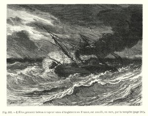 The Elise, First Steamship from England to France, Attacked by a Storm at Sea (engraving) by European School
