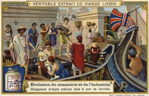 Loading precious objects onto a ship in the port of Corinth, Ancient Greece by European School