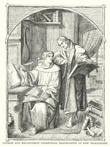 Luther and Melancthon correcting translation of New Testament by European School