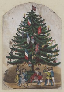 People under a Christmas tree, greetings card by European School