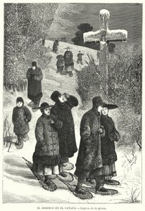 People Wearing Snowshoes Returning from Church on Sunday, Canada by European School