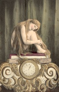 Portrait of a Girl Sitting Above a Clock by European School