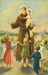 St Francis of Assisi with the infant Jesus and children by European School