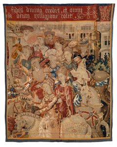Tapestry fragment with ladies and gentlemen on horseback, or Paris Returning with Helen, or The Return from the Campaign by European School