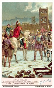 Vercingetorix surrendering his sword to Julius Caesar after the Siege of Alesia, 52 BC by European School