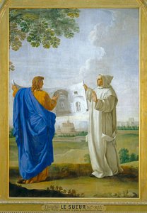 Saint Bruno examining a drawing of the thermal baths of Diocletian, future site of the charterhouse of Rome by Eustache (studio of) Le Sueur