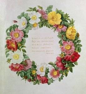 Claude-Antoine Thory Les Roses, Frontispiece: Garland with an Epigraph of Ode V by the Greek Poet Anacreon, 1817