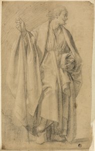 Standing Draped Male Figure, Holding Staff by Eustache Le Sueur