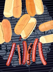 6 Hot Dogs on Grill, South Side of Street by Evan Sklar
