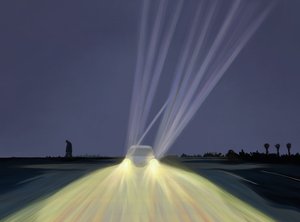 Man Walking in Parking Lot of Lighthouse Beach at Night, Chatham, Mass by Evan Sklar