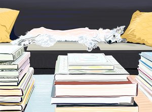 Minnie On Couch with Books, c.2020-24