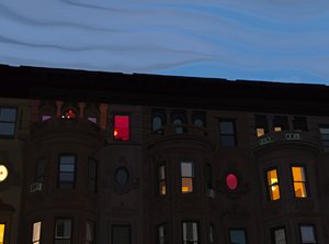 Row Houses With Colorful and Illuminated Windows, Brooklyn by Evan Sklar