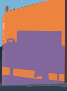 Shadow Of Truck from Elevated Highway On Side of Building by Evan Sklar