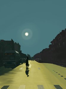 Sun and Woman Walking on Ninth Street