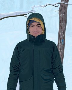Young Man In Green Parka In Snow