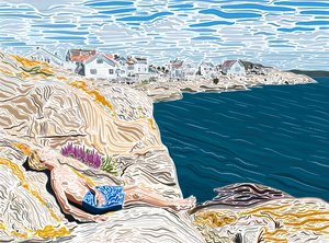 Young Man Seaside in Summer Sunning on Rocks by Evan Sklar
