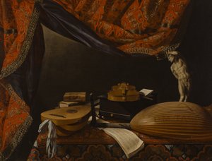 Still Life with Musical Instruments, Books and Sculpture by Evaristo Baschenis