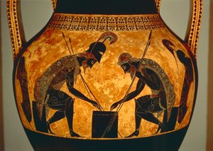 Attic Black-Figure Amphora Depicting Achilles and Ajax Playing Dice (detail)