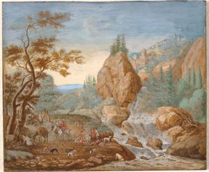 Mountain Landscape with a Hunting Party in the Foreground by F.C. van Bracht